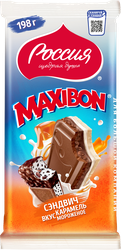 Шоколад молочный РОССИЯ ЩЕДРАЯ ДУША с печеньем, со вкусом карамели и мороженого, 198г, детальное фото