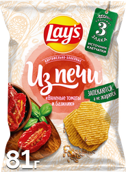 Чипсы картофельно-злаковые LAY'S Из печи, вяленые томаты и базилик, 81г, вид