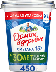 Сметана ДОМИК В ДЕРЕВНЕ 15%, без змж, 450г, изображение