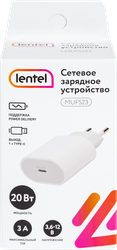 Сетевое зарядное устройство LENTEL 20Вт, Type-C, Арт. MUFS23, фото