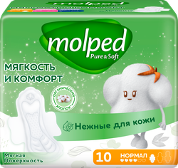 Прокладки MOLPED Pure&Soft Нормал c крылышками, ультратонкие, 10шт, изображение