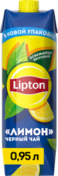 Напиток LIPTON Черный чай со вкусом лимона негазированный, 0.95л, крупный план