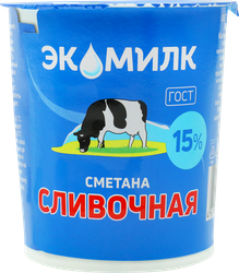 Сметана ЭКОМИЛК Сливочная 15%, без змж, 300г, фотография