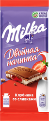 Шоколад молочный MILKA с клубнично-сливочной начинкой, 80г, изображение