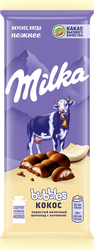 Шоколад молочный MILKA Bubbles Пористый c кокосовой начинкой, 87г, фото