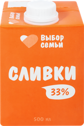 Сливки ультрапастеризованные ВЫБОР СЕМЬИ 33%, без змж, 500мл, детальное фото