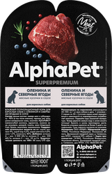 Корм влажный для собак ALPHAPET Superpemium Оленина и северные ягоды мясные кусочки в соусе, 100г, вид