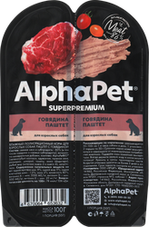Корм влажный для собак ALPHAPET Superpemium паштет с говядиной, 100г, изображение