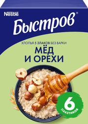 Хлопья овсяные БЫСТРОВ 5 Злаков, мед и орехи, 6х40г, изображение