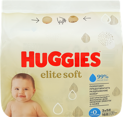 Салфетки влажные HUGGIES Elite Soft , 168шт, фотография