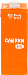 Сливки ультрапастеризованные ВЫБОР СЕМЬИ 33%, без змж, 1000мл, детальное фото
