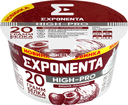 Продукт высокобелковый кисломолочный EXPONENTA High-Pro Вишня, пломбир, без змж, 160г, крупный план