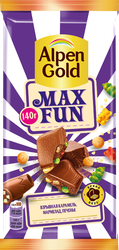 Шоколад молочный ALPEN GOLD МаксФан со взрывной карамелью/мармеладом/печеньем, 140г, фото