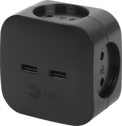 Изображение товара Разветвитель электрический ЭРА SP-4-USB-B на 4 розетки+2xUSB, 2400mA, без заземления, 10А, черный, Арт. Б0049536