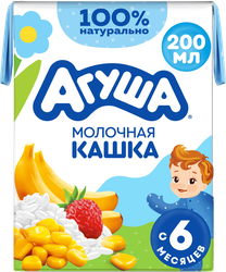Каша рисово-кукурузная детская АГУША Вставай-ка молочная 2%, с бананом и земляникой, с 6 месяцев, 200мл, вид