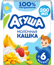 Каша рисово-кукурузная детская АГУША Вставай-ка молочная 2%, с бананом и земляникой, с 6 месяцев, 200мл, фотография