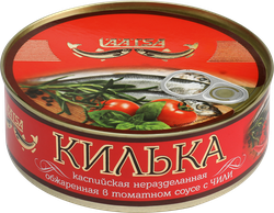 Килька Каспийская LAATSA обжаренная в остром томатном соусе с чили, 240г, фото
