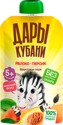 Пюре фруктовое ДАРЫ КУБАНИ Яблоко и персик, с 5 месяцев, 90г, детальное фото