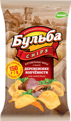 Чипсы картофельные БУЛЬБА CHIPS со вкусом деревенских копченостей, 150г, детальное фото