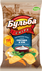 Чипсы картофельные БУЛЬБА CHIPS со вкусом сметаны и лука, 150г, фотография
