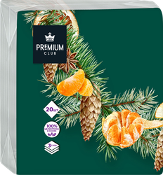 Салфетки бумажные PREMIUM CLUB Новогодний 3-слоя, 33х33см, 20шт, крупный план