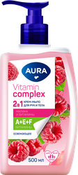 Крем-мыло AURA Vitamin Complex Малина и витамины 2в1, 500мл, фотография