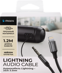 Аудиокабель AUX DEPPA Lightning – Jack3.5мм 1,2м нейлон, черный, Арт. 72402, изображение