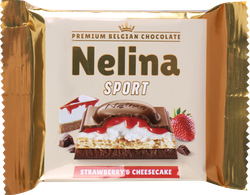 Шоколад молочный NELINA Sport со вкусом чизкейка, клубничной начинкой и печеньем, 55г, фотография