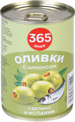 Оливки c анчоусом 365 ДНЕЙ зеленые, 280г, картинка