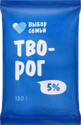 Творог ВЫБОР СЕМЬИ 5%, без змж, 180г, крупный план