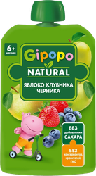 Пюре фруктово-ягодное GIPOPO Яблоко, клубника и черника, с 6 месяцев, 90г, фото