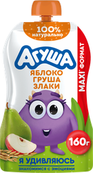 Пюре фруктово-злаковое детское АГУША Яблоко и груша со злаками, с 12 месяцев, 160г, изображение