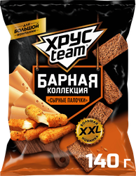 Сухарики ржано-пшеничные ХРУСTEAM Барная Коллекция, со вкусом сырные палочки, 140г, детальное фото