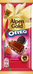Шоколад молочный ALPEN GOLD Нежная клубника, с клубничной начинкой и кусочками печенья Орео, 85г, фотография