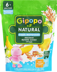 Каша рисовая GIPOPO Natural молочная, с яблоком, бананом и грушей, с 4 месяцев, 200г, детальное фото