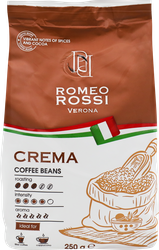 Кофе зерновой ROMEO ROSSI Crema натуральный жареный, 250г, крупный план