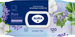 Салфетки влажные AURA освежающие, 120шт, крупный план