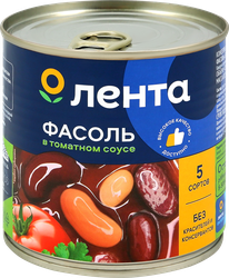 Фасоль ЛЕНТА 5 сортов, в томатном соусе, 400г, вид