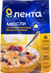 Мюсли ЛЕНТА Со вкусом шоколада, с бананом и медом, 400г, вид