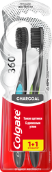Зубная щетка COLGATE 360 Уголь, средней жесткости, 2шт, крупный план