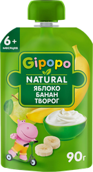 Пюре фруктово-ягодное GIPOPO Яблоко, банан и творог, с 6 месяцев, 90г, изображение