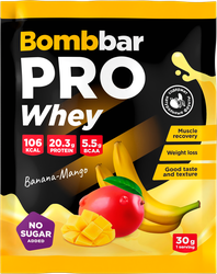 Концентрат для приготовления коктейля BOMBBAR Whey Protein Банан–манго, сухой, 30г, вид