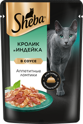 Корм влажный для взрослых кошек SHEBA Кролик и индейка, ломтики в соусе, 75г, фото