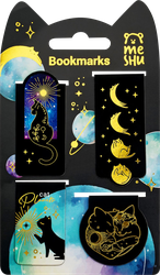Закладки магнитные для книг MESHU Moon cat, софт-тач, фольга, 4шт, фото