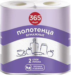 Полотенца бумажные 365 ДНЕЙ 2-слоя, белые, 2шт, детальное фото
