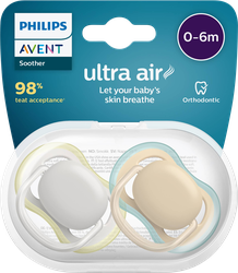 Пустышка PHILIPS AVENT Ultra air, серая/персиковая, с 0 месяцев, Арт. SCF085/15, 2шт, вид