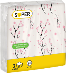 Салфетки бумажные SUPER Вдохновение 3-слоя, 33х33см, 20шт, крупный план