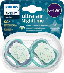 Пустышка PHILIPS AVENT Ultra air ночная светящаяся, звезда/месяц, с 6 месяцев, Арт. SCF376/13, 2шт, вид