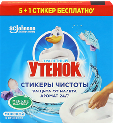 Средство для очистки унитаза ТУАЛЕТНЫЙ УТЕНОК Стикер чистоты Морской 5+1, 6шт, вид