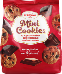 Печенье сдобное БРЯНКОНФИ Mini Cookies с кусочками шоколада, 200г, фотография
